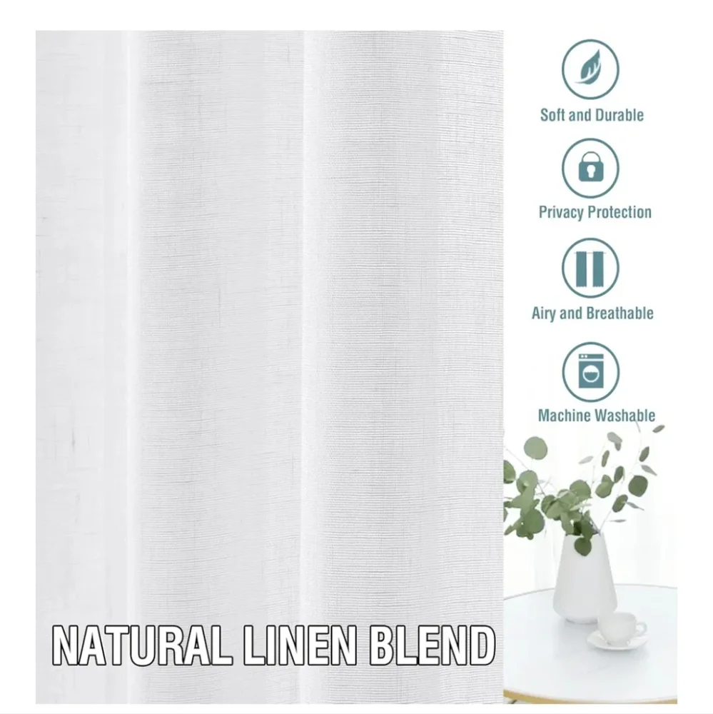 NWT! H Versailtex Elegant White Linen Curtains set of 2 panels 52 x 108